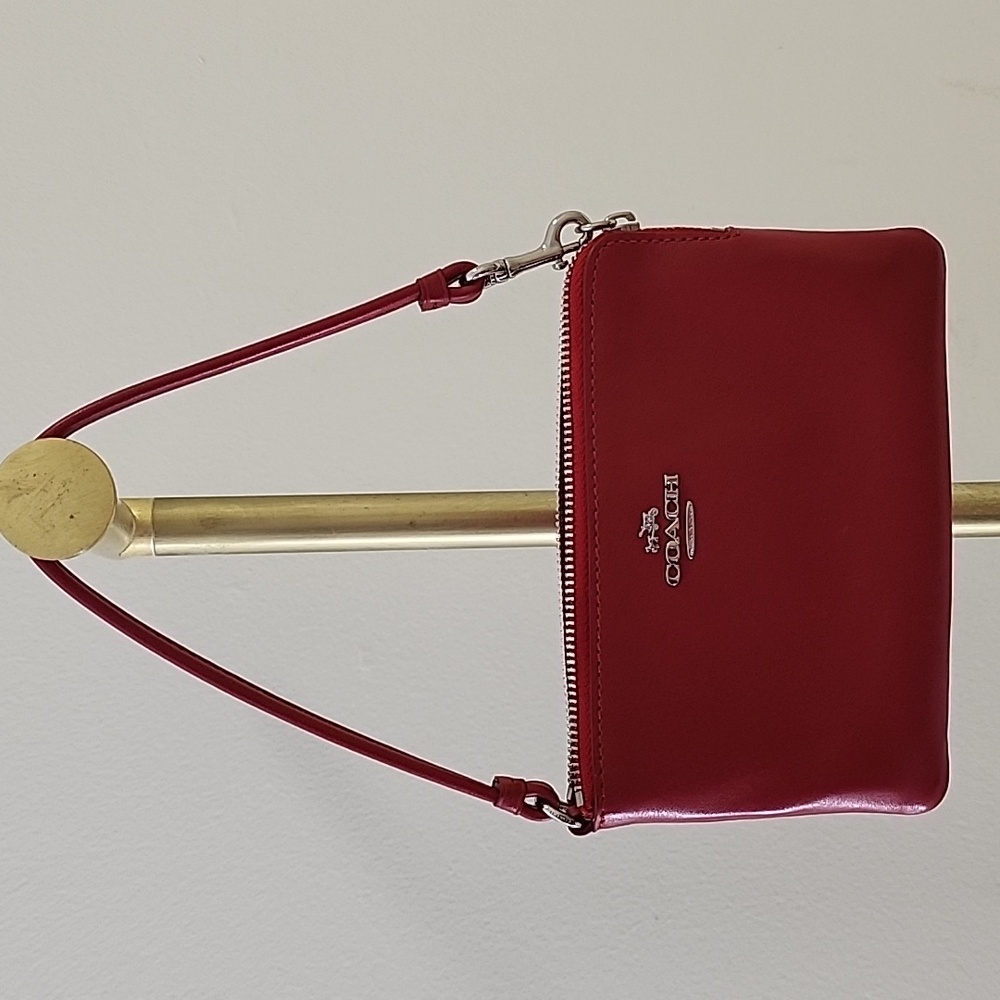 Coach 64755B Smooth Leather Corner Zip Wristlet Wallet Red